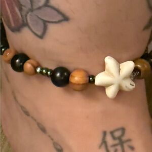Black and Brown Beaded anklet with Flower Accent
